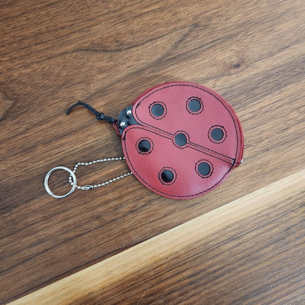 Rolfs Leather Ladybug Coin Purse Small Zip Red With Pocket Keychain Pouch